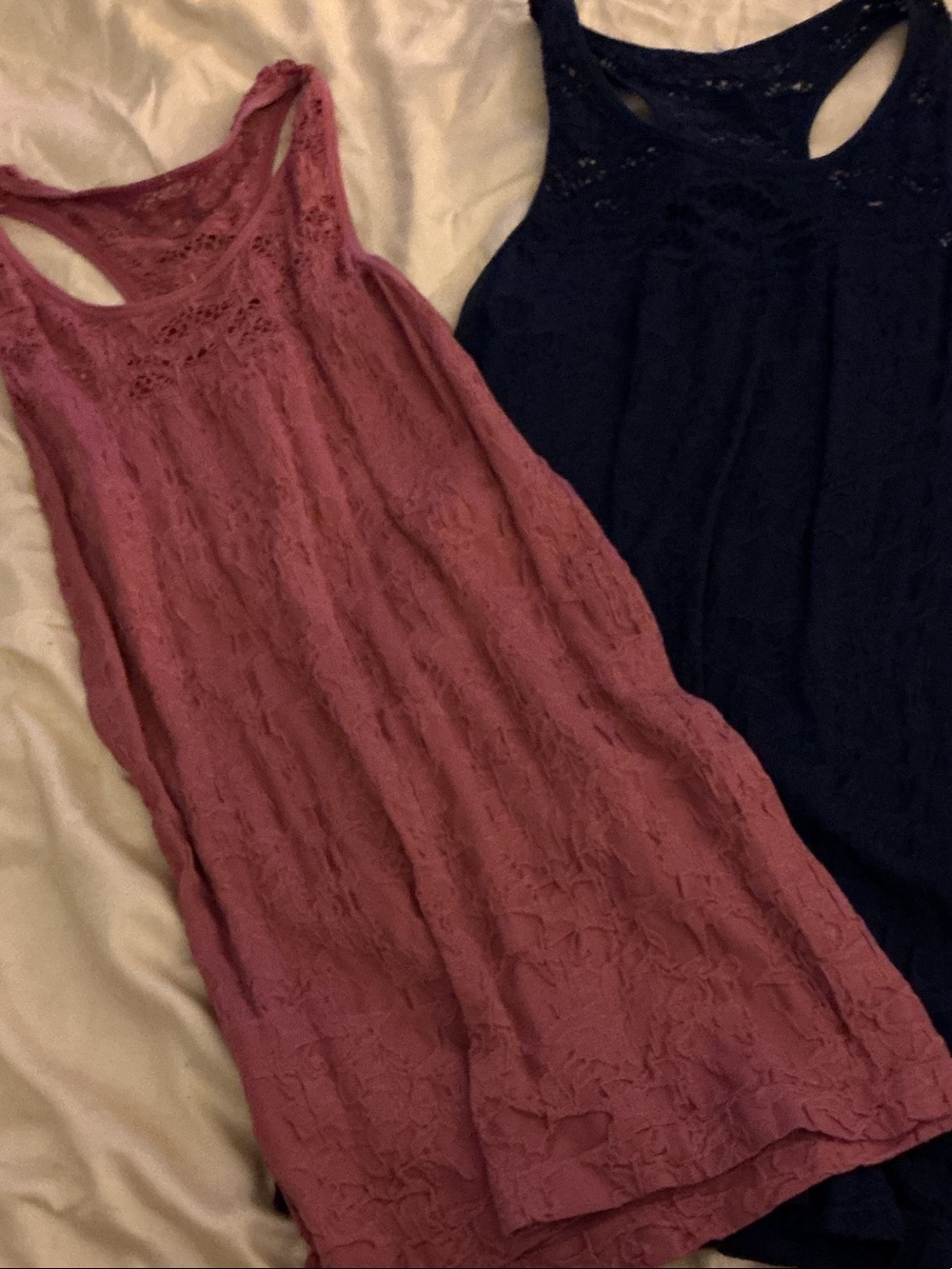 Lace Racerback Tank Tops - Dusty Rose & Navy